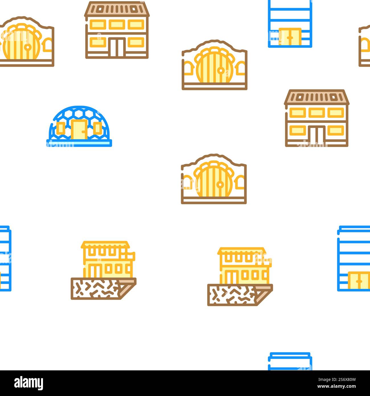 Illustrazione della linea di colore del motivo senza cuciture vettoriale House Real Estate. Modello senza cuciture vettoriale House Real Estate Illustrazione Vettoriale