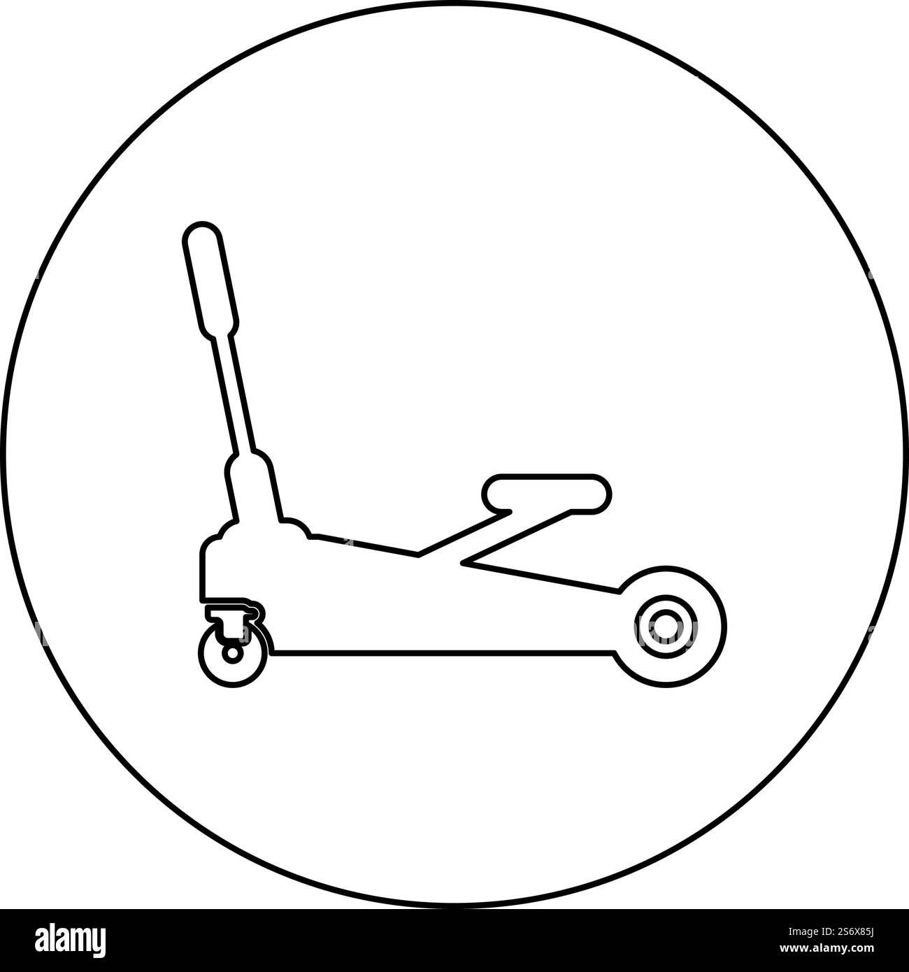 Martinetto di sollevamento auto idraulica su ruote icona di servizio riparazione auto in cerchio di colore nero immagine vettoriale contorno linea sottile stile semplice. Martinetto di sollevamento auto idraulica su ruote icona di servizio riparazione auto in cerchio di colore nero immagine vettoriale contorno linea sottile Illustrazione Vettoriale