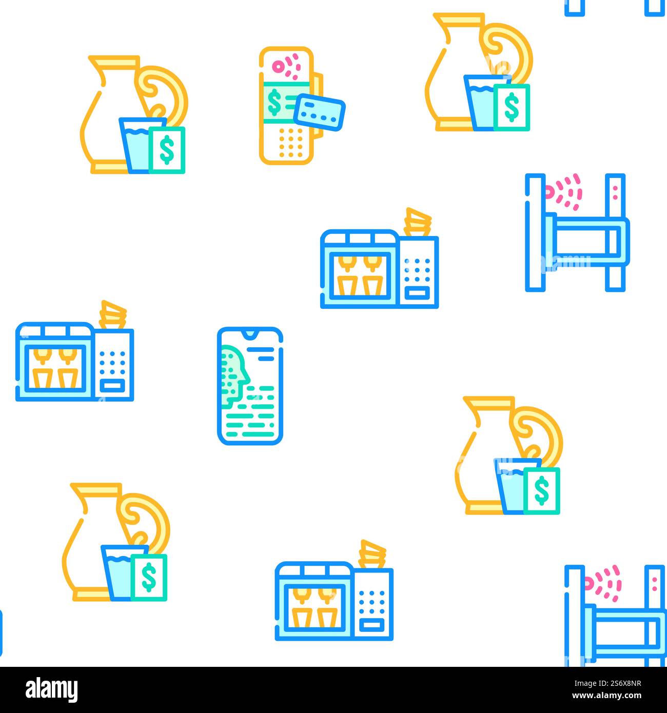 Illustrazione della linea di colore del motivo senza cuciture vettoriale di acquisto self-service. Modello senza cuciture Vector di acquisto self-service Illustrazione Vettoriale