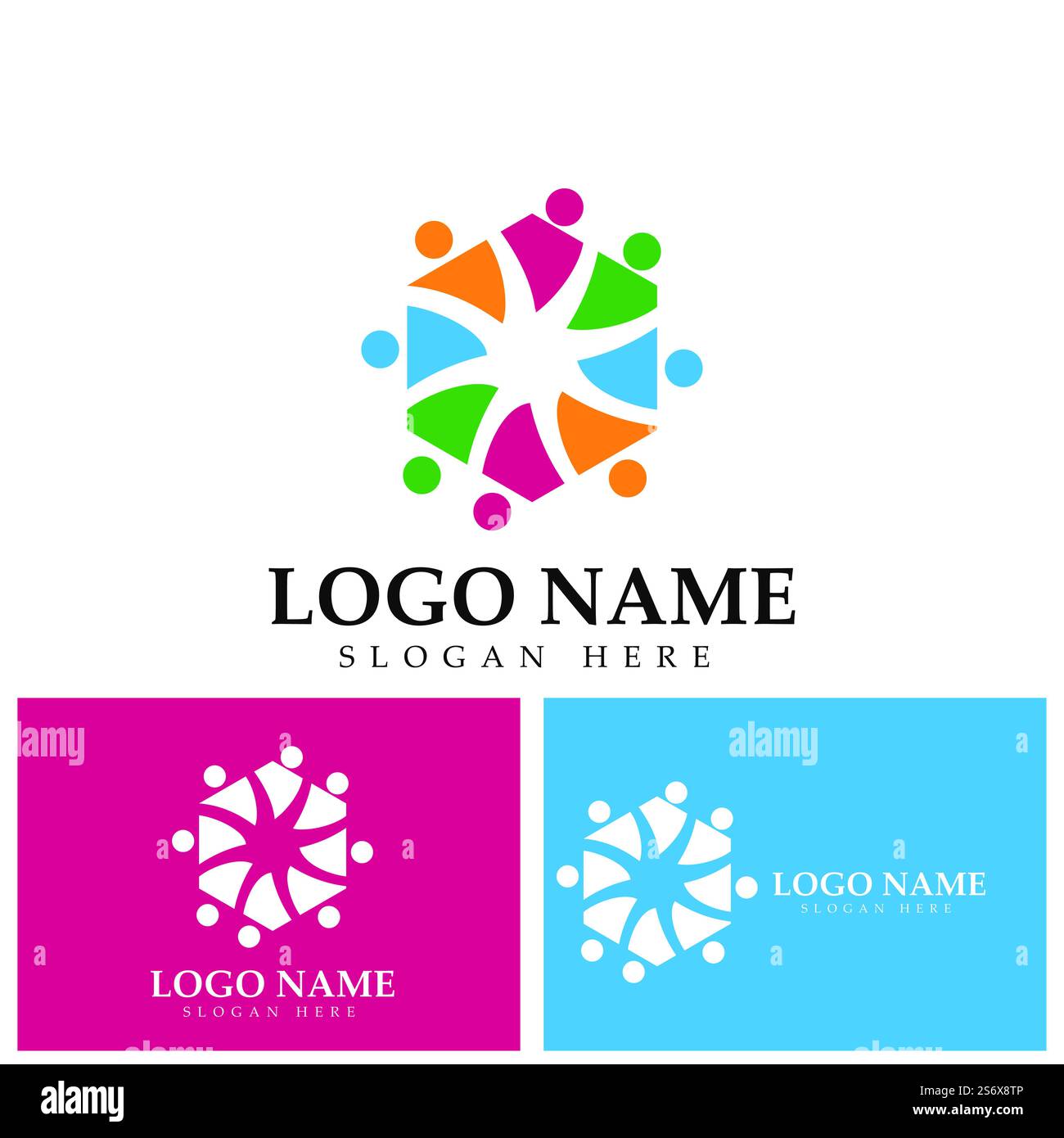 Lavoro di squadra che collega le persone concetto esagonale logo simbolo icona vettore disegno Illustrazione Vettoriale