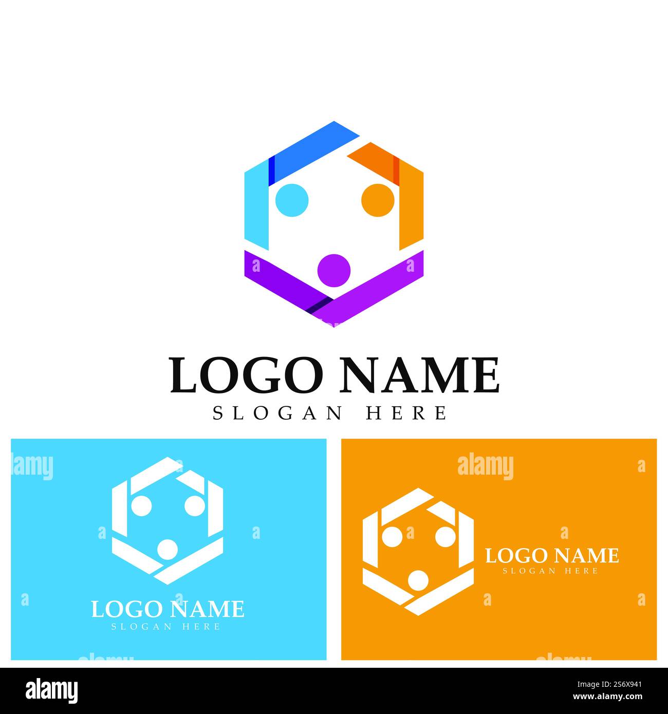 Lavoro di squadra che collega le persone concetto esagonale logo simbolo icona vettore disegno Illustrazione Vettoriale
