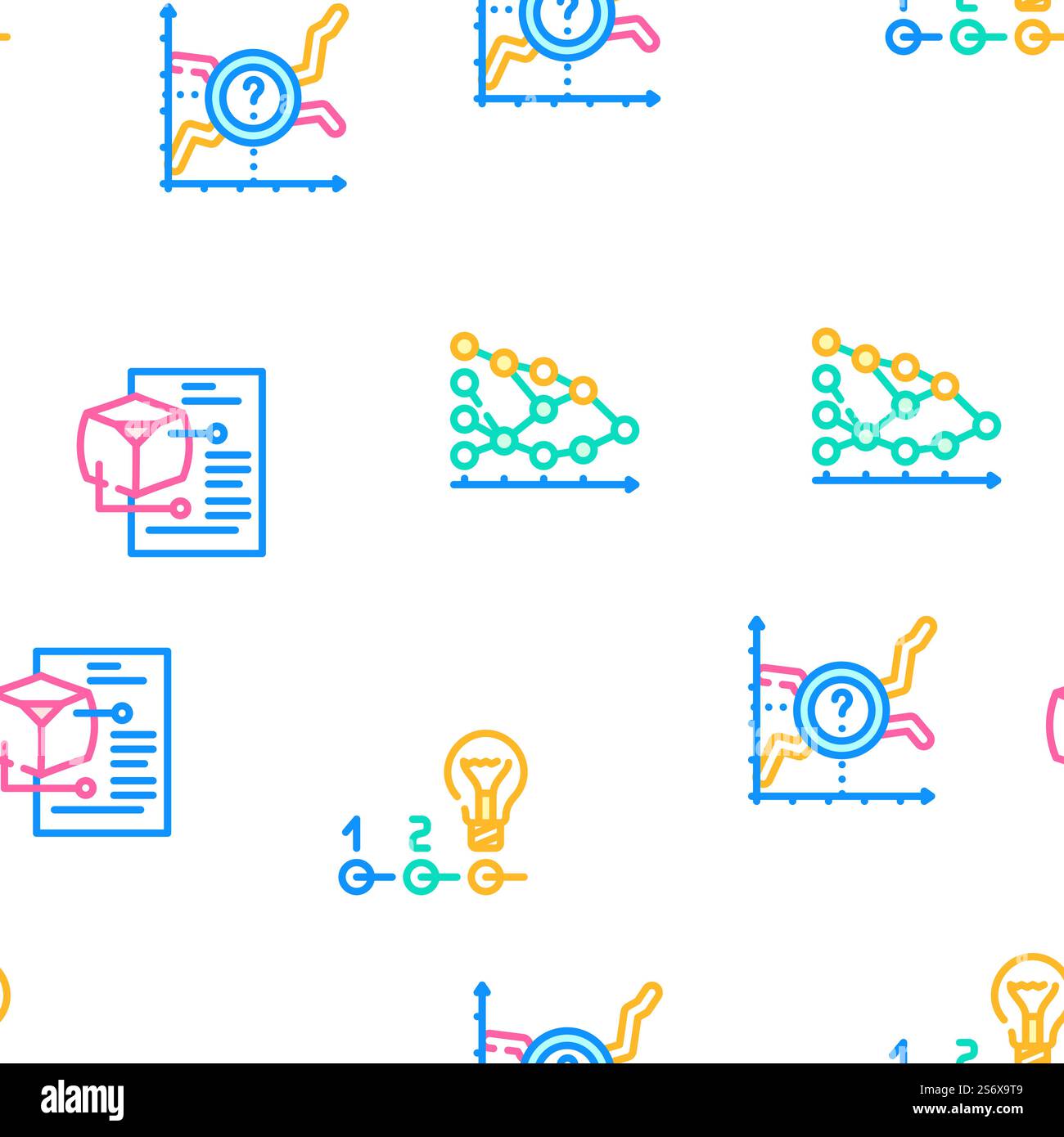 Data Science Innovate Technology illustrazione della linea di colore con motivo senza cuciture vettoriale. Le icone di Data Science Innovate Technology Set Vector Illustrazione Vettoriale