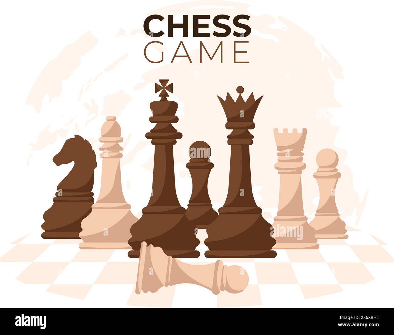 Chess a scacchi da tavolo Cartoon sfondo Illustrazione con pezzi in bianco e nero per attività di Hobby, competizione o torneo Illustrazione Vettoriale