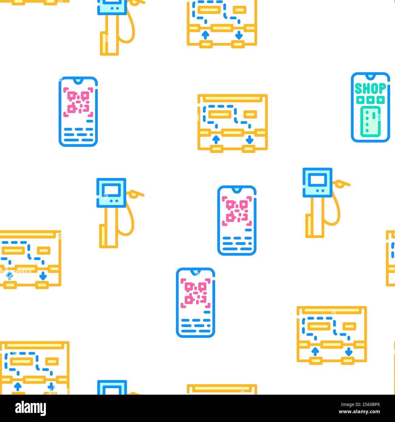 Illustrazione della linea di colore del motivo senza cuciture vettoriale di acquisto self-service. Modello senza cuciture Vector di acquisto self-service Illustrazione Vettoriale