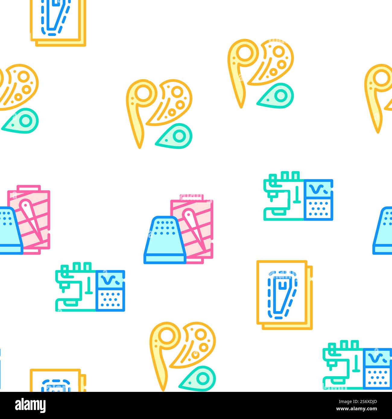 Illustrazione della linea di colore del motivo senza cuciture vettoriale della collezione Studio di cucitura. Le icone della collezione Sewing Craft Studio Set Vector Illustrazione Vettoriale