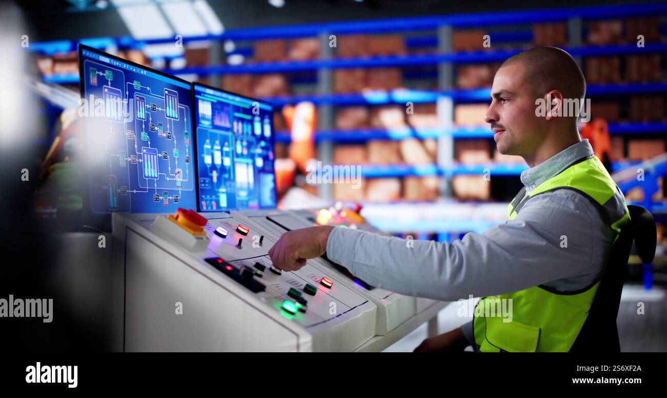 Gestione del magazzino su computer. Fornitore e software di distribuzione Foto Stock