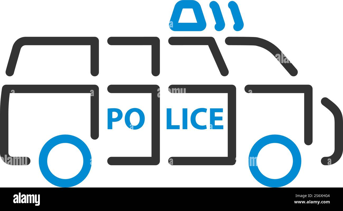 Icona pulmino di polizia. Contorno grassetto modificabile con disegno di riempimento a colori. Illustrazione vettoriale. Illustrazione Vettoriale