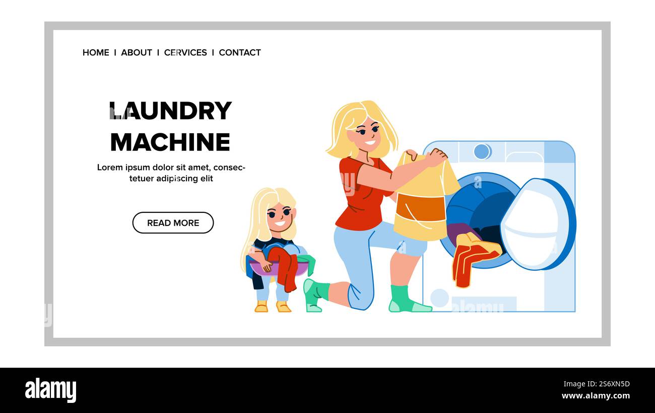 lavatrice vettoriale. lavatrice pulita, cestino della camera, lavatrice per il bagno, lavatrice, lavatrice, illustrazione di cartoni animati piatti. lavatrice vettoriale Illustrazione Vettoriale