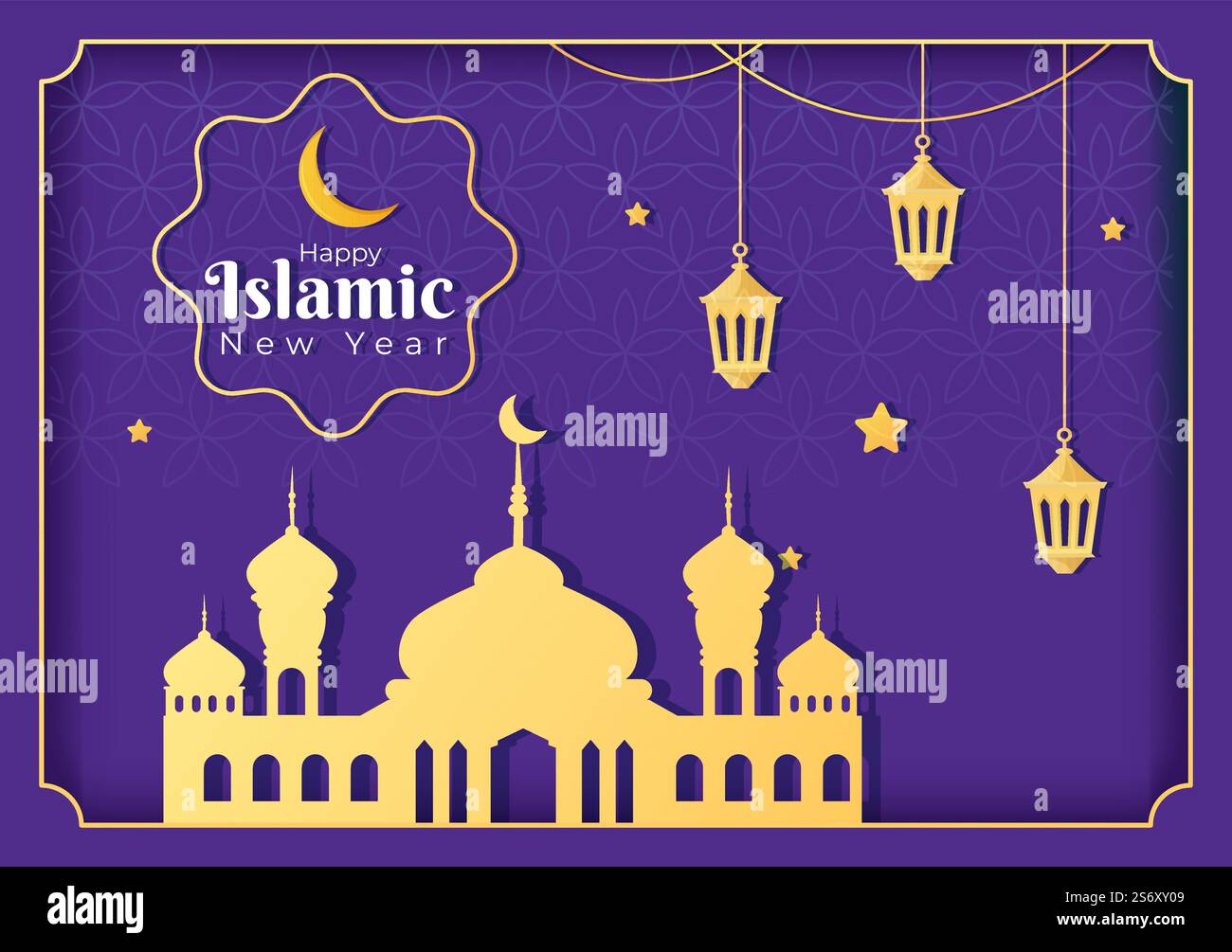 Capodanno islamico o 1 Muharram Vector sfondo Illustrazione della Famiglia musulmana celebrare può essere utilizzato per biglietto di saluto o invito Illustrazione Vettoriale