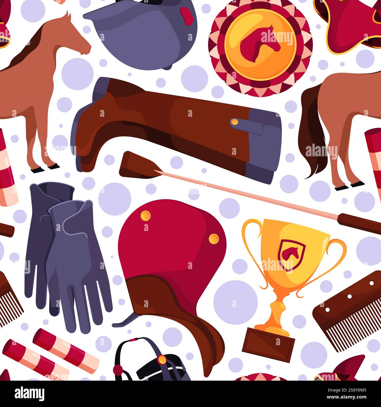 Schema equestre. Sagoma tessile con attrezzatura per gli attrezzi per la cura dei cavalli per lo sport equestre caschi cinture sfondo vettoriale sgargiante senza cuciture. Illustrazione di sfondo equestre. Schema equestre. Sagoma tessile con attrezzatura per gli attrezzi per la cura dei cavalli per lo sport equestre caschi cinture sfondo vettoriale sgargiante senza cuciture Illustrazione Vettoriale