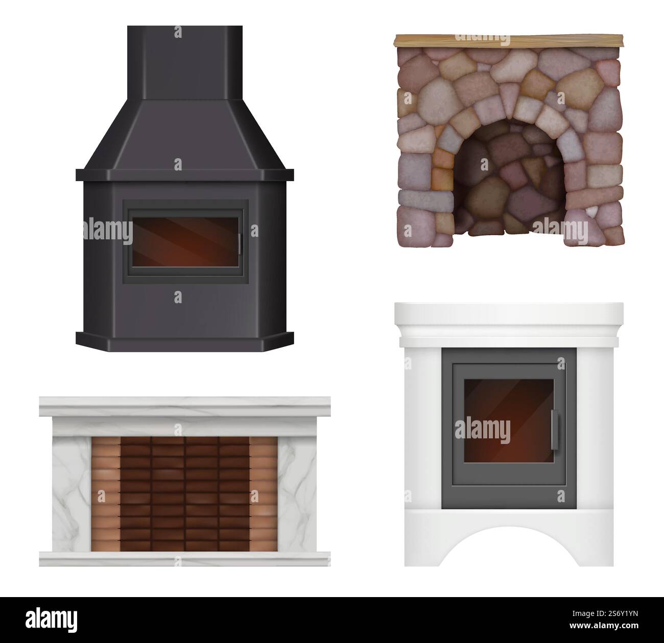 Caminetto realistico. Casa moderna camino luogo per il relax simboli concettuali di intimità decenti immagini vettoriali di caminetti di mattoni e colonne decorative. Illustrazione interna del caminetto. Caminetto realistico. Casa moderna camino luogo per il relax simboli concettuali di intimità decenti immagini vettoriali di caminetti di mattoni e colonne decorative Illustrazione Vettoriale