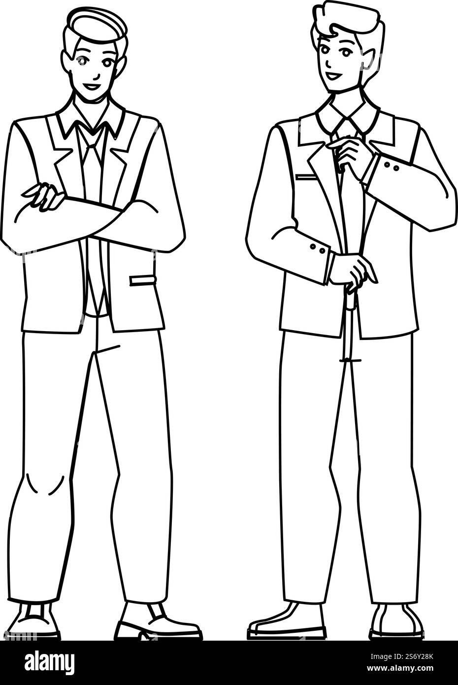 vettore fiducioso di uomini d'affari. giovane professionista, uomo dirigente, ufficio di successo si adatta al carattere di uomo d'affari fiducioso. persone con linea nera che disegnano immagini vettoriali. vettore fiducioso di uomini d'affari Illustrazione Vettoriale