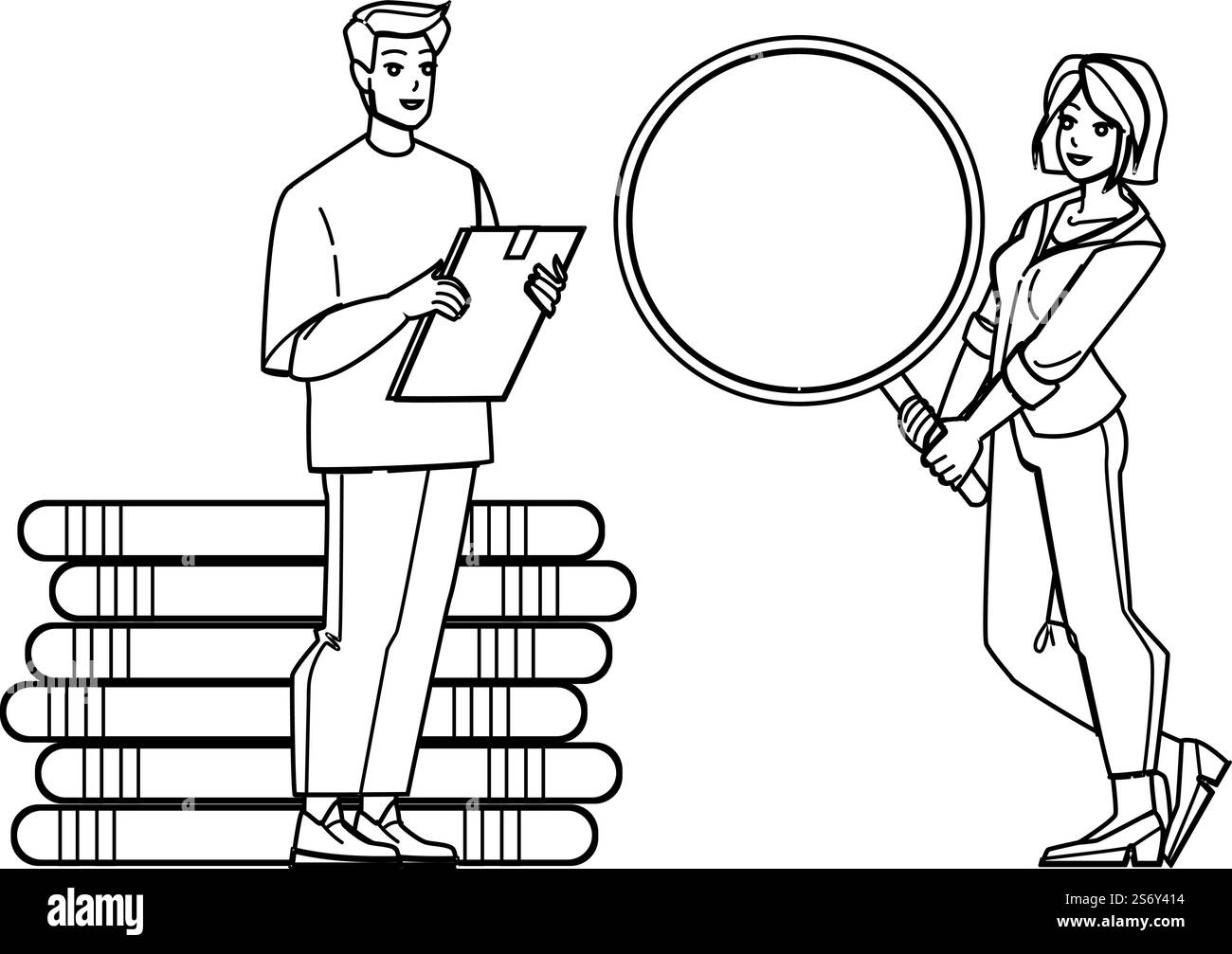 vettore analisi budget. dati finanziari aziendali, ufficio documenti, costo economico, bilancio di controllo fiscale analizzare carattere. persone con linea nera che disegnano immagini vettoriali. vettore analisi budget Illustrazione Vettoriale