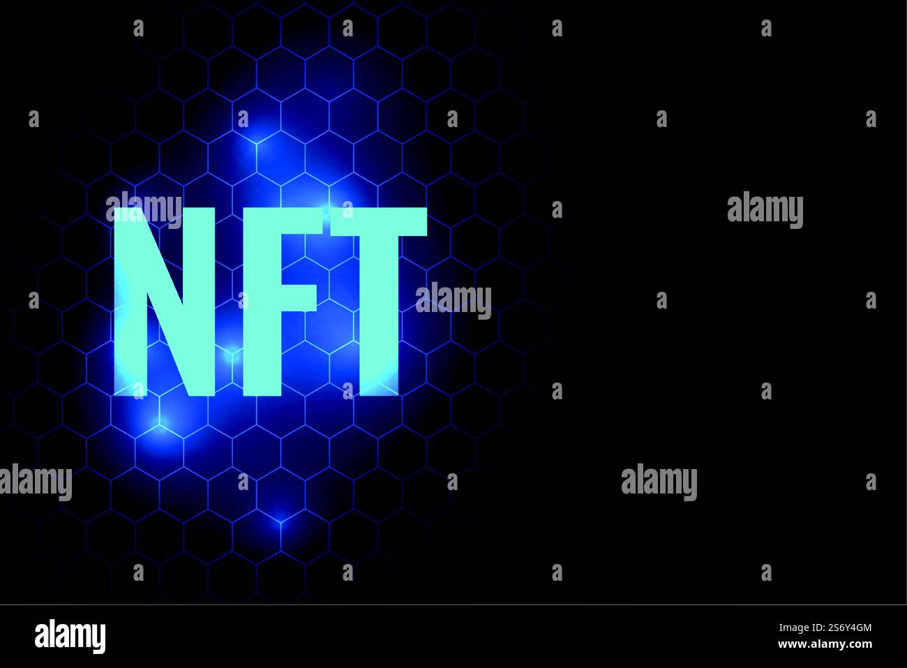 Sfondo luminoso della tecnologia NFT con motivo esagonale Illustrazione Vettoriale
