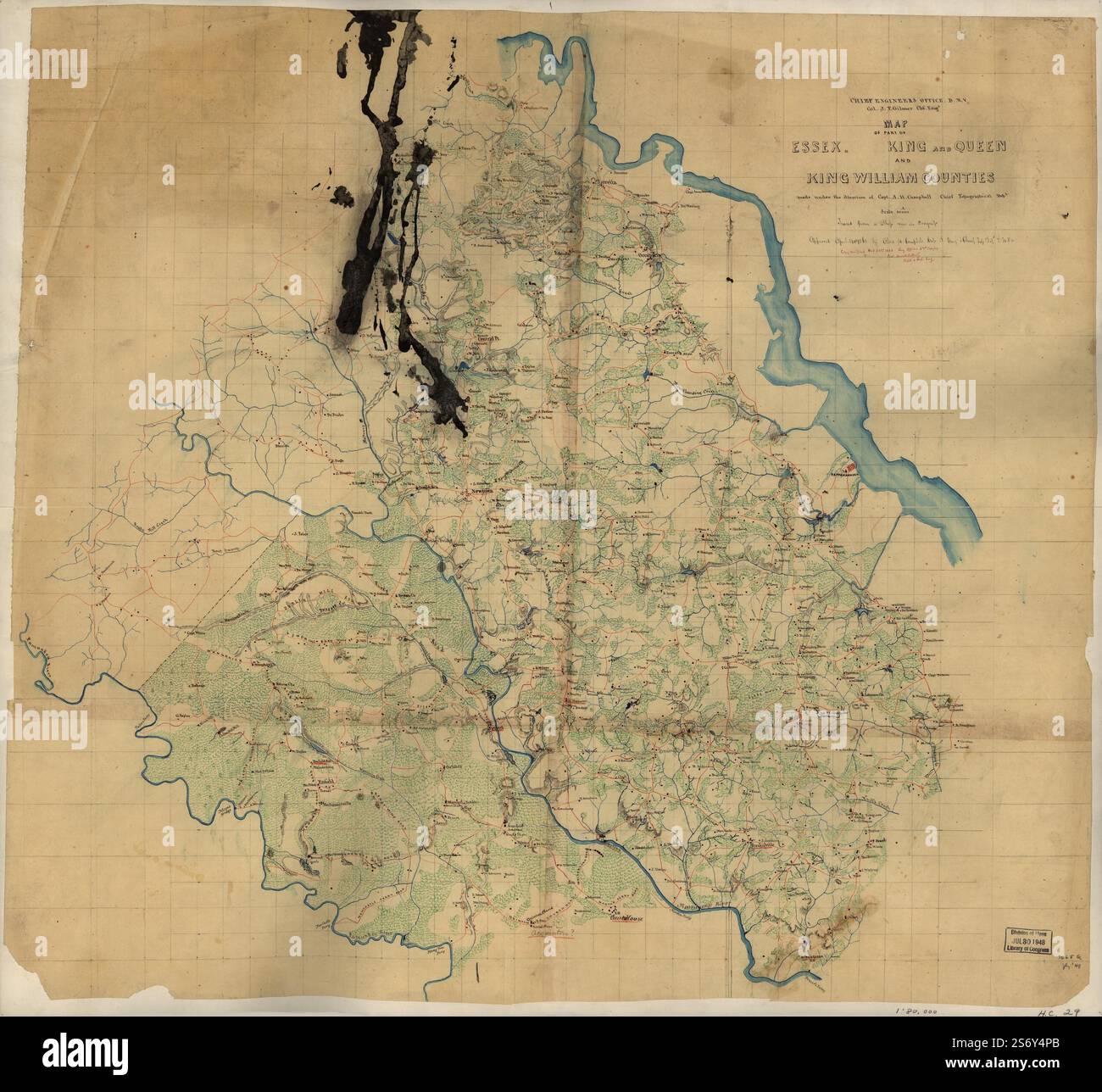 Mappa di parte delle contee Essex, King and Queen e King William 1863 di Campbell Albert H. (Albert Henry), Hotchkiss Jedediah, Gilmer Jeremy Francis Foto Stock