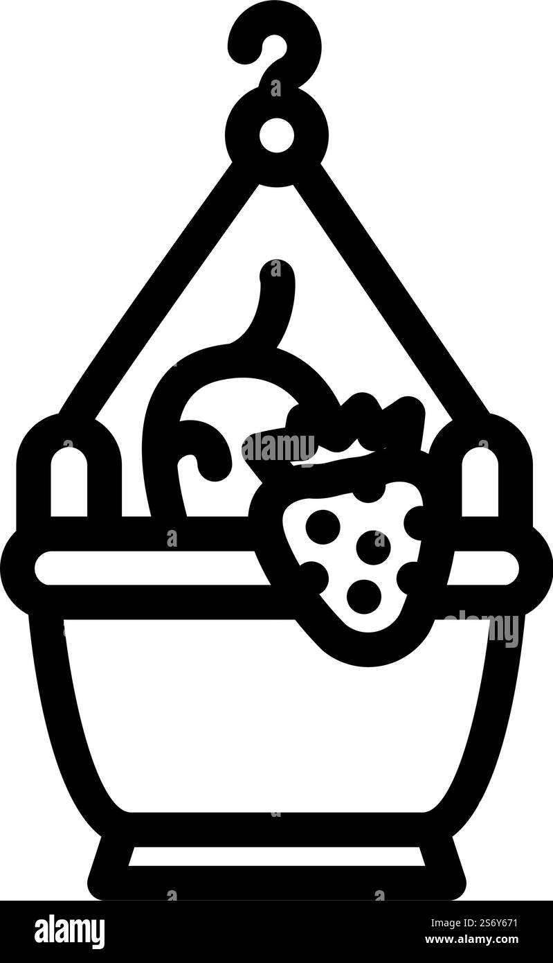 vettore icona della linea di piante di fragole in vaso. segnale di pianta di fragola. illustrazione nera del simbolo del contorno isolato. illustrazione vettoriale dell'icona della linea di fragole in vaso Illustrazione Vettoriale