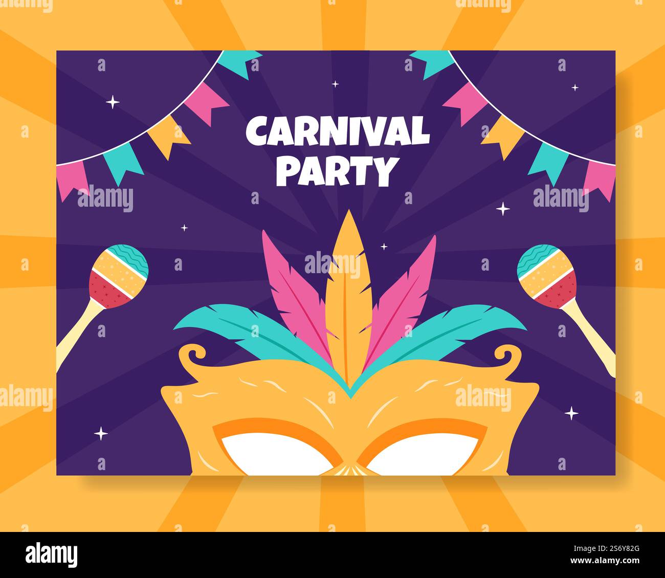 Happy Carnival Party Photocall Template Cartoon background Vector Illustration Illustrazione Vettoriale
