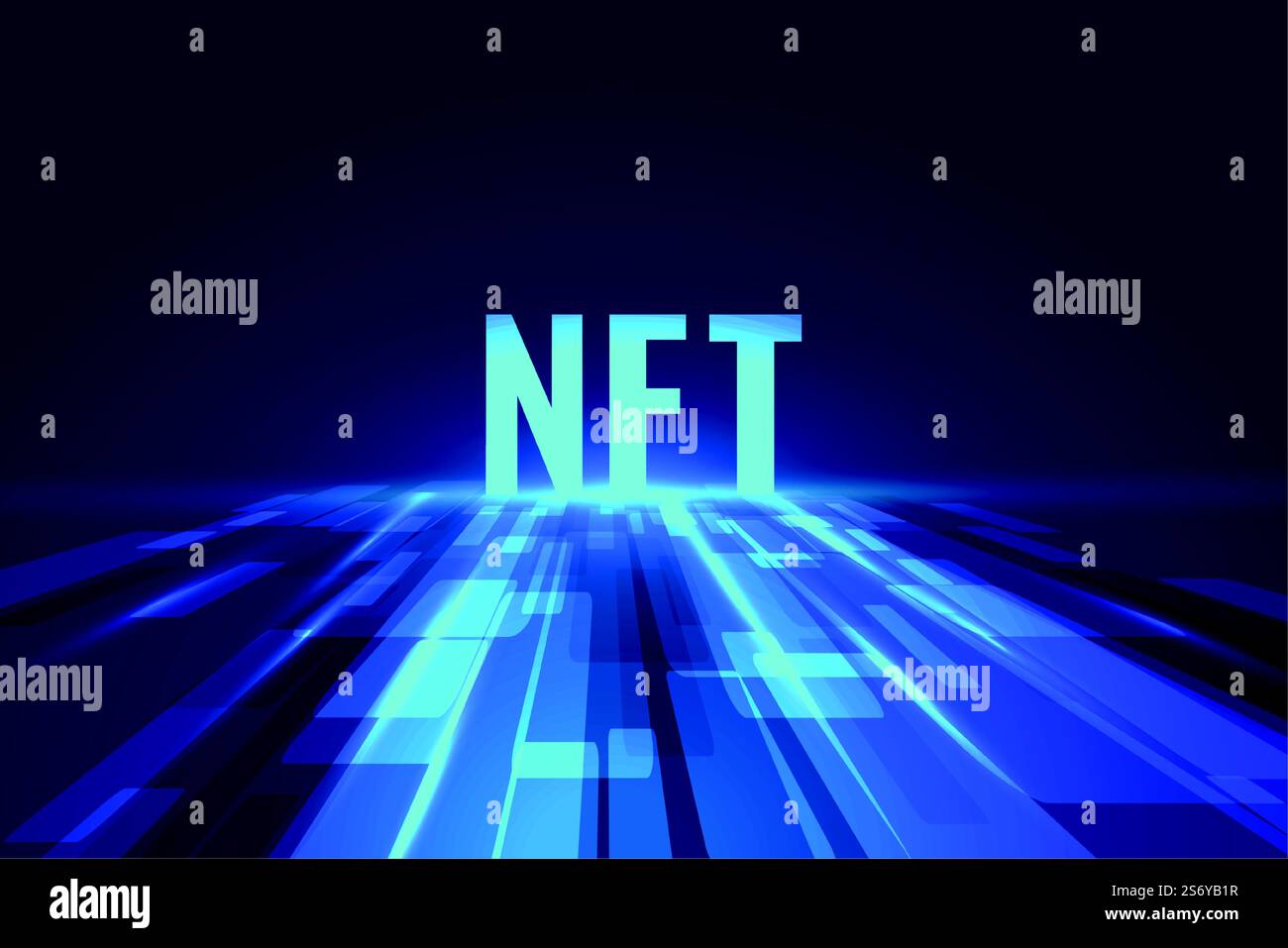 Sfondo della tecnologia NFT con illuminazione digitale Illustrazione Vettoriale