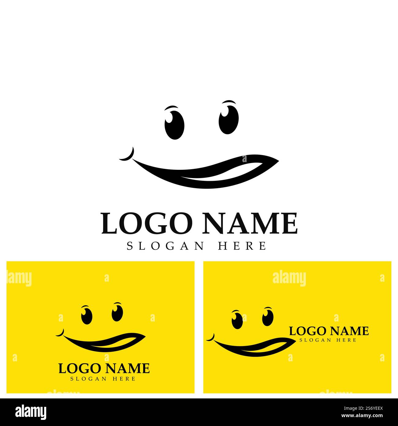 Logo immagine vettoriale Smile e modello di disegno illustrazione simbolo su sfondo giallo Illustrazione Vettoriale