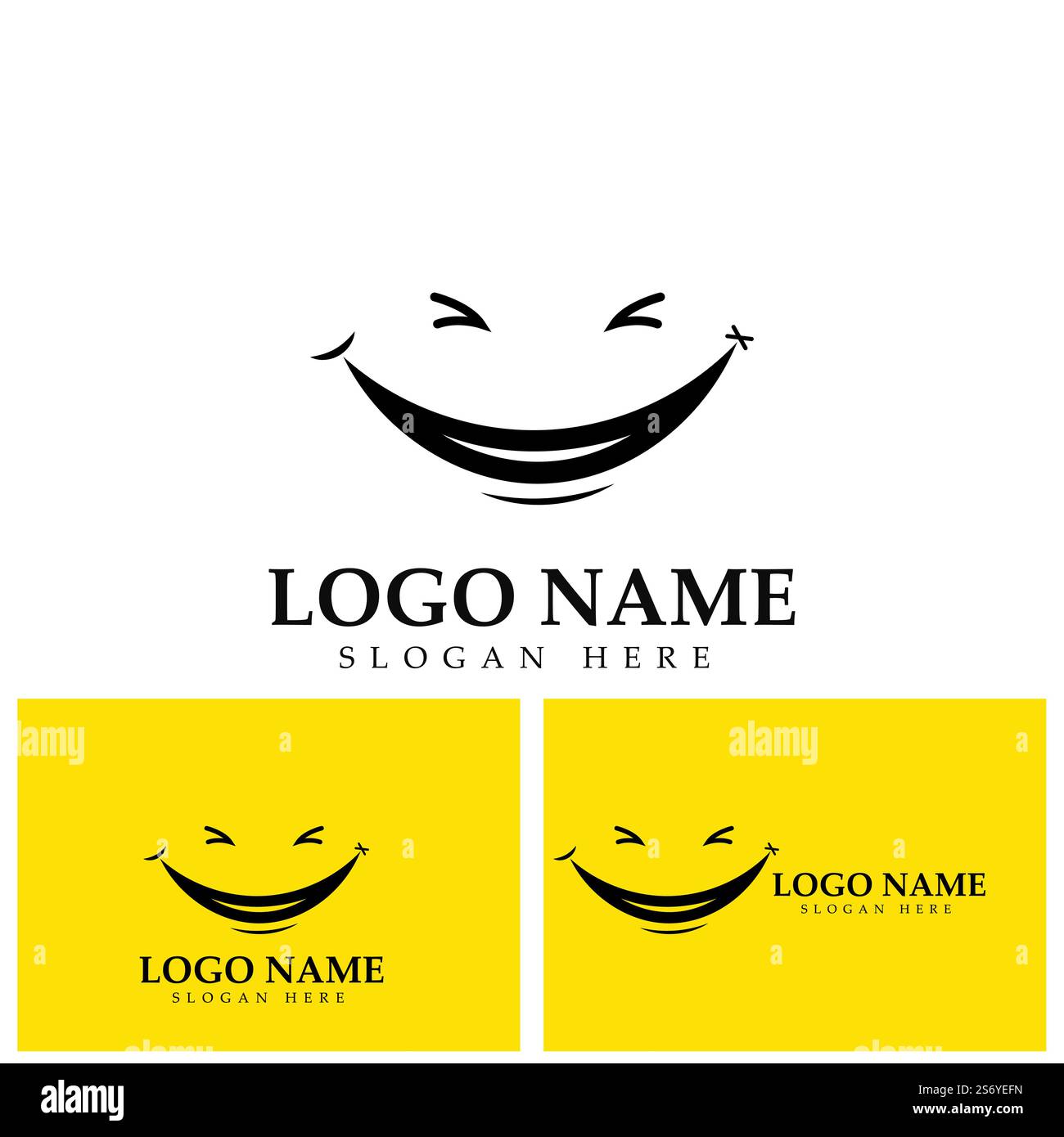 Logo immagine vettoriale Smile e modello di disegno illustrazione simbolo su sfondo giallo Illustrazione Vettoriale