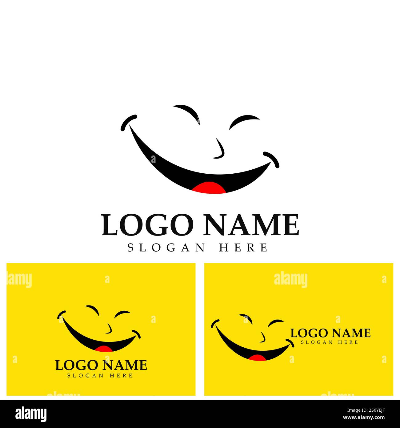Logo immagine vettoriale Smile e modello di disegno illustrazione simbolo su sfondo giallo Illustrazione Vettoriale