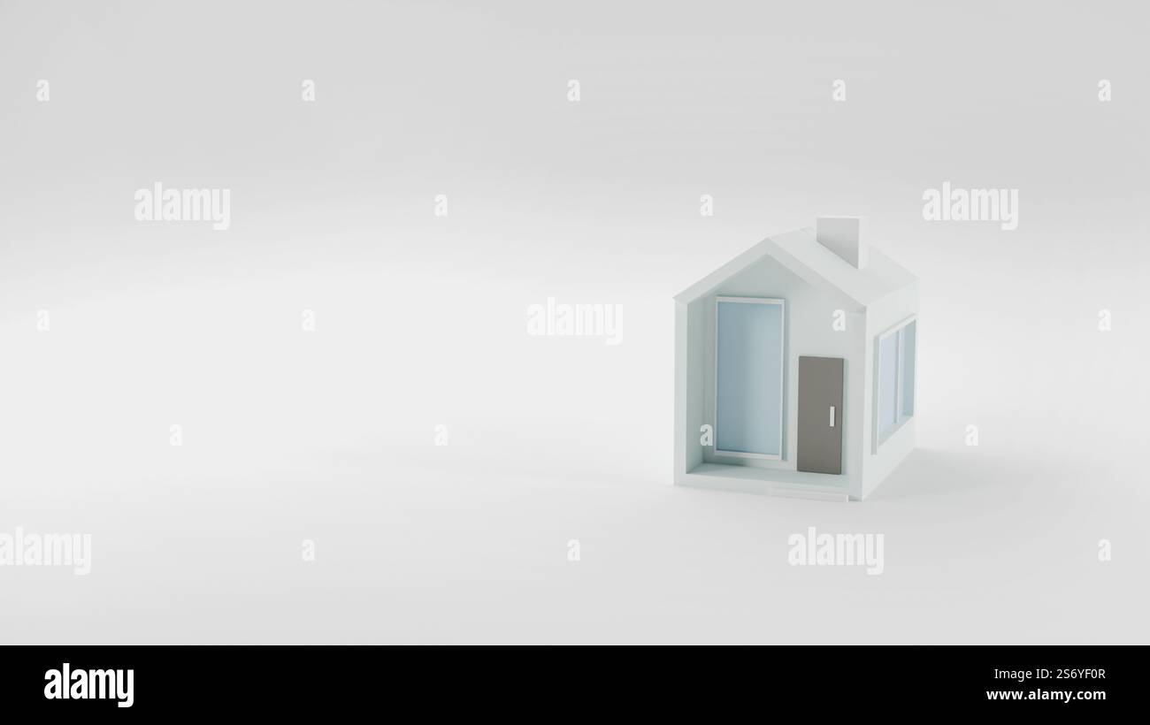 Modello 3D di una casa su sfondo bianco, layout di una casa, immobili Foto Stock