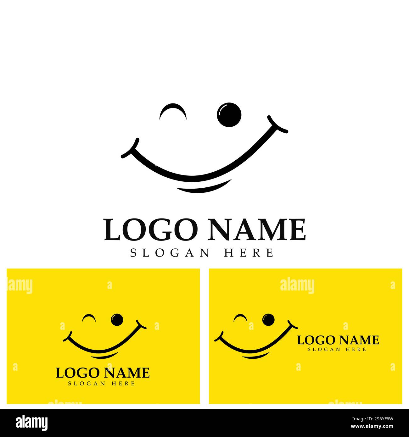 Logo immagine vettoriale Smile e modello di disegno illustrazione simbolo su sfondo giallo Illustrazione Vettoriale