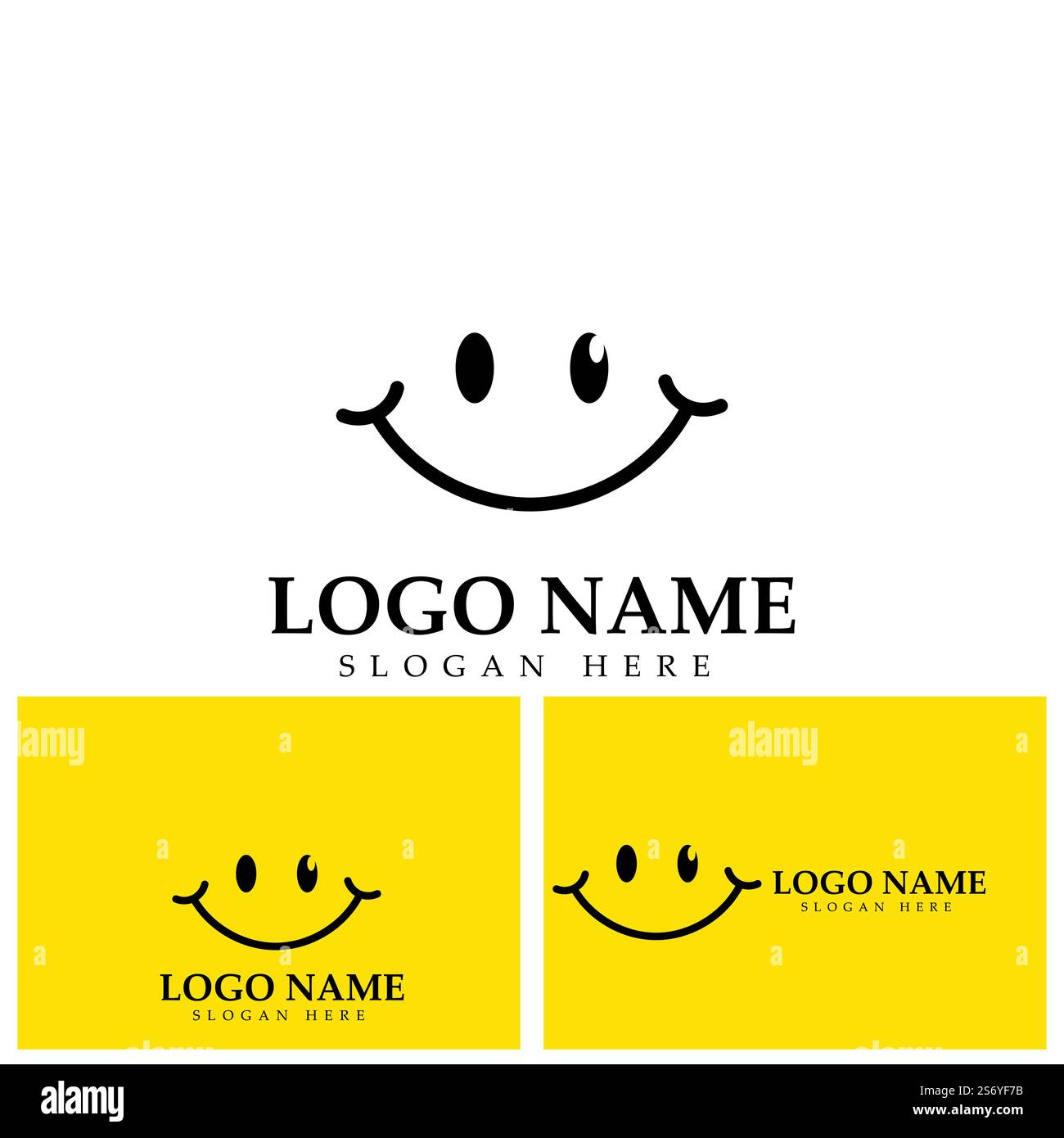 Logo immagine vettoriale Smile e modello di disegno illustrazione simbolo su sfondo giallo Illustrazione Vettoriale