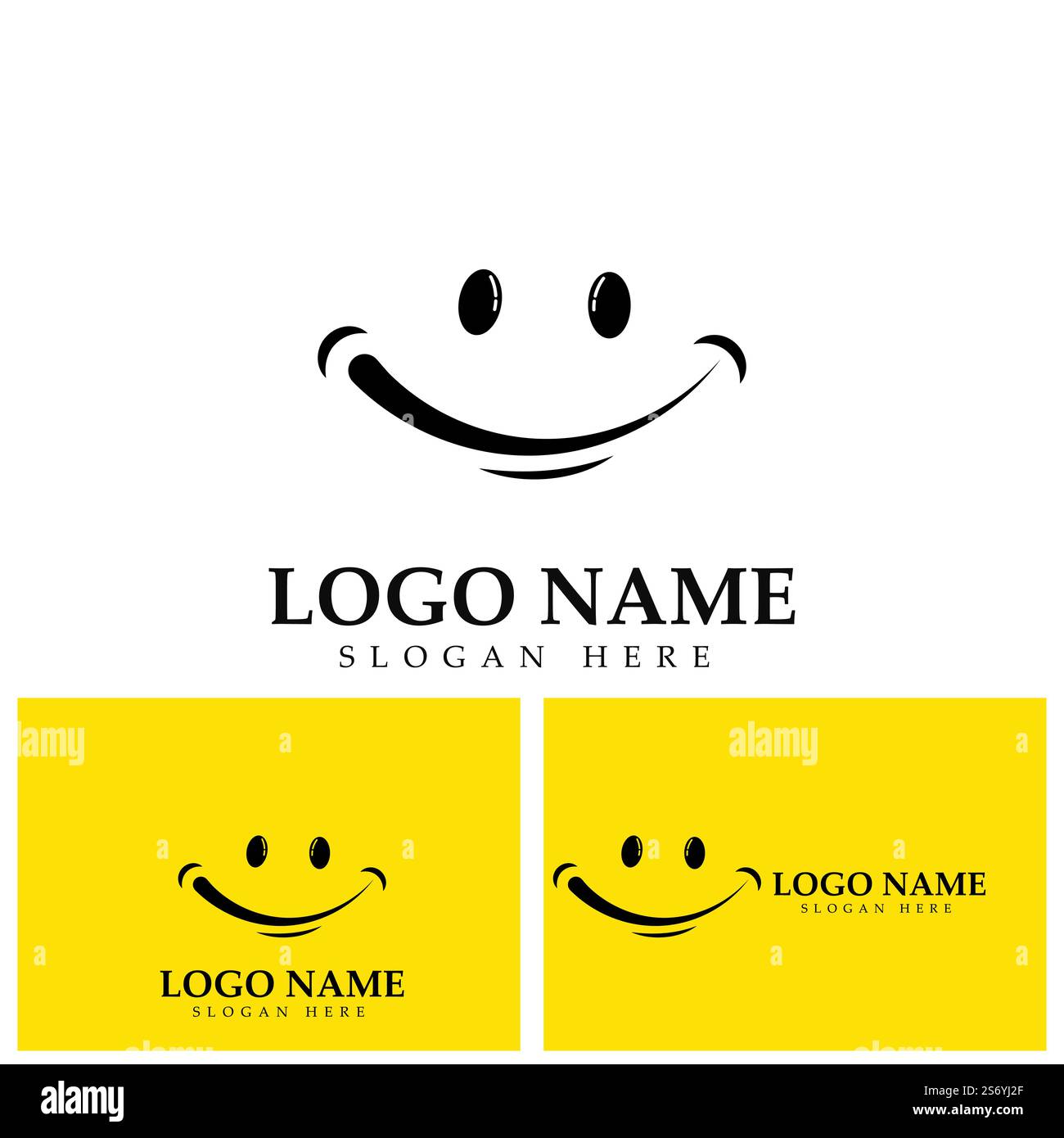 Logo immagine vettoriale Smile e modello di disegno illustrazione simbolo su sfondo giallo Illustrazione Vettoriale