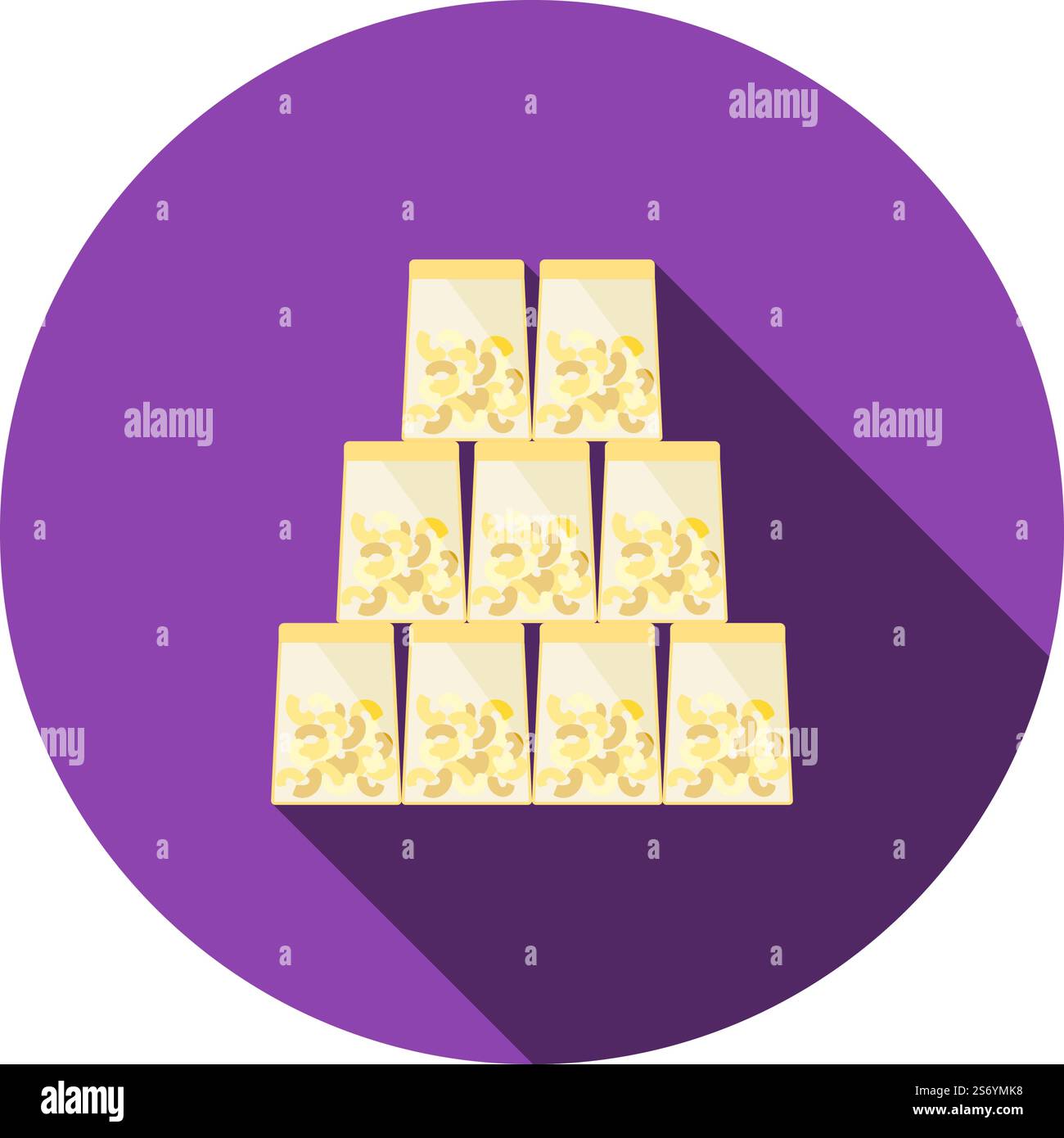 Macaroni in pacchetti icona. Design a matita circolare piatta con ombra lunga. Illustrazione vettoriale. Illustrazione Vettoriale