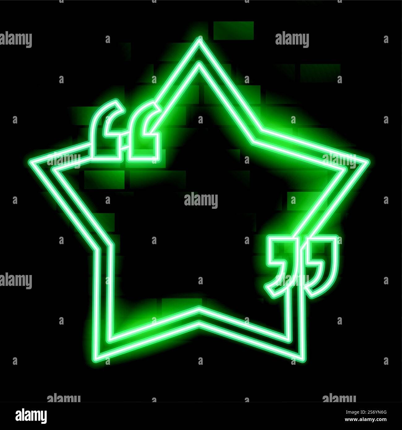 cornice al neon verde a stella con virgolette Illustrazione Vettoriale