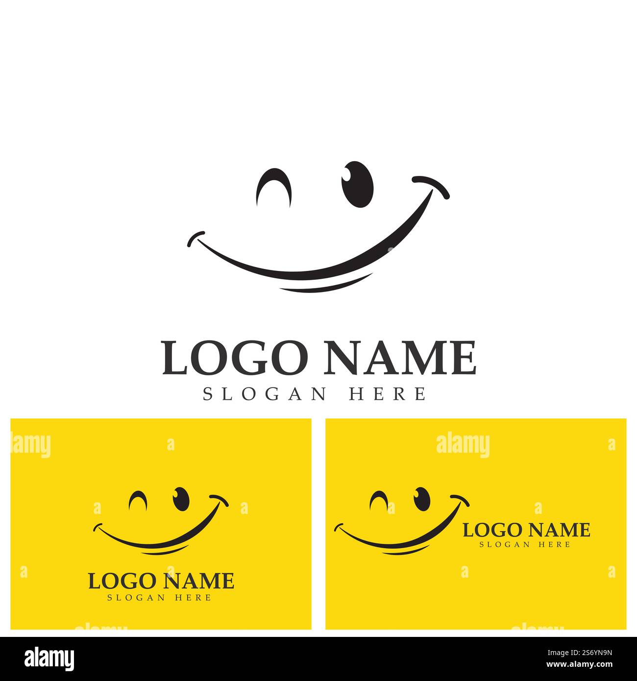 Logo immagine vettoriale Smile e modello di disegno illustrazione simbolo su sfondo giallo Illustrazione Vettoriale