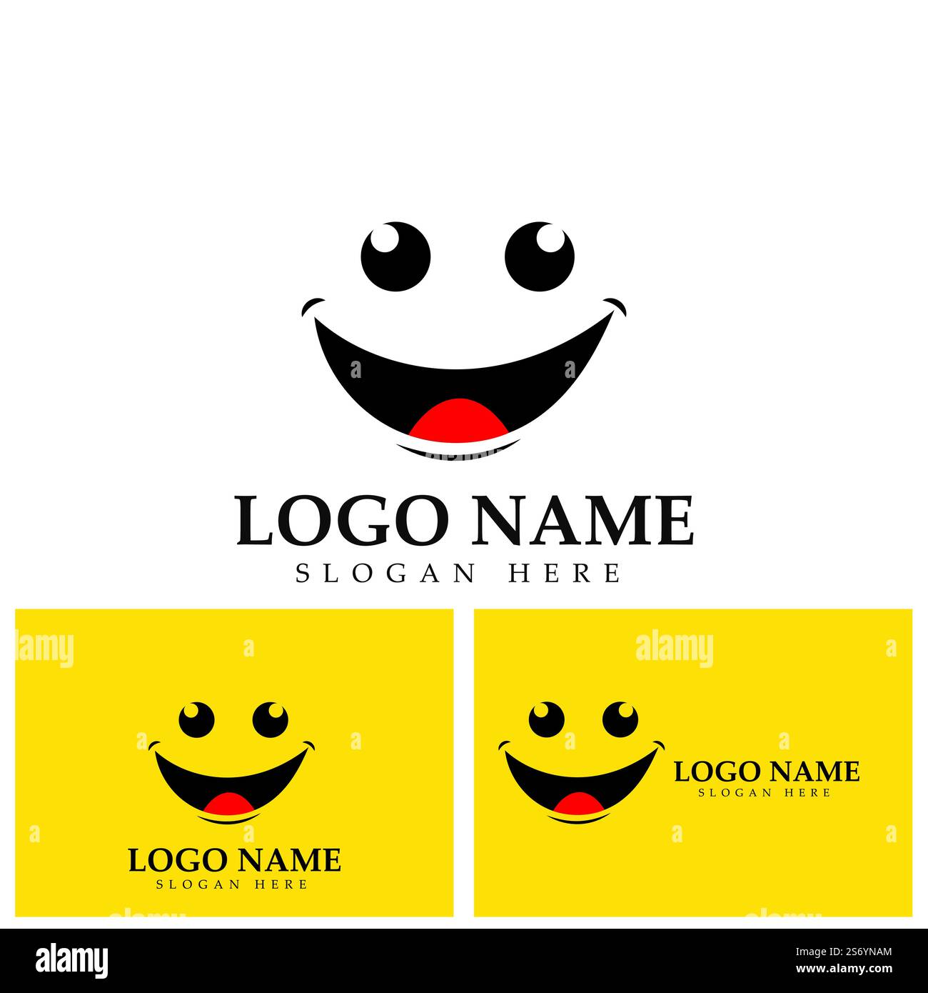 Logo immagine vettoriale Smile e modello di disegno illustrazione simbolo su sfondo giallo Illustrazione Vettoriale