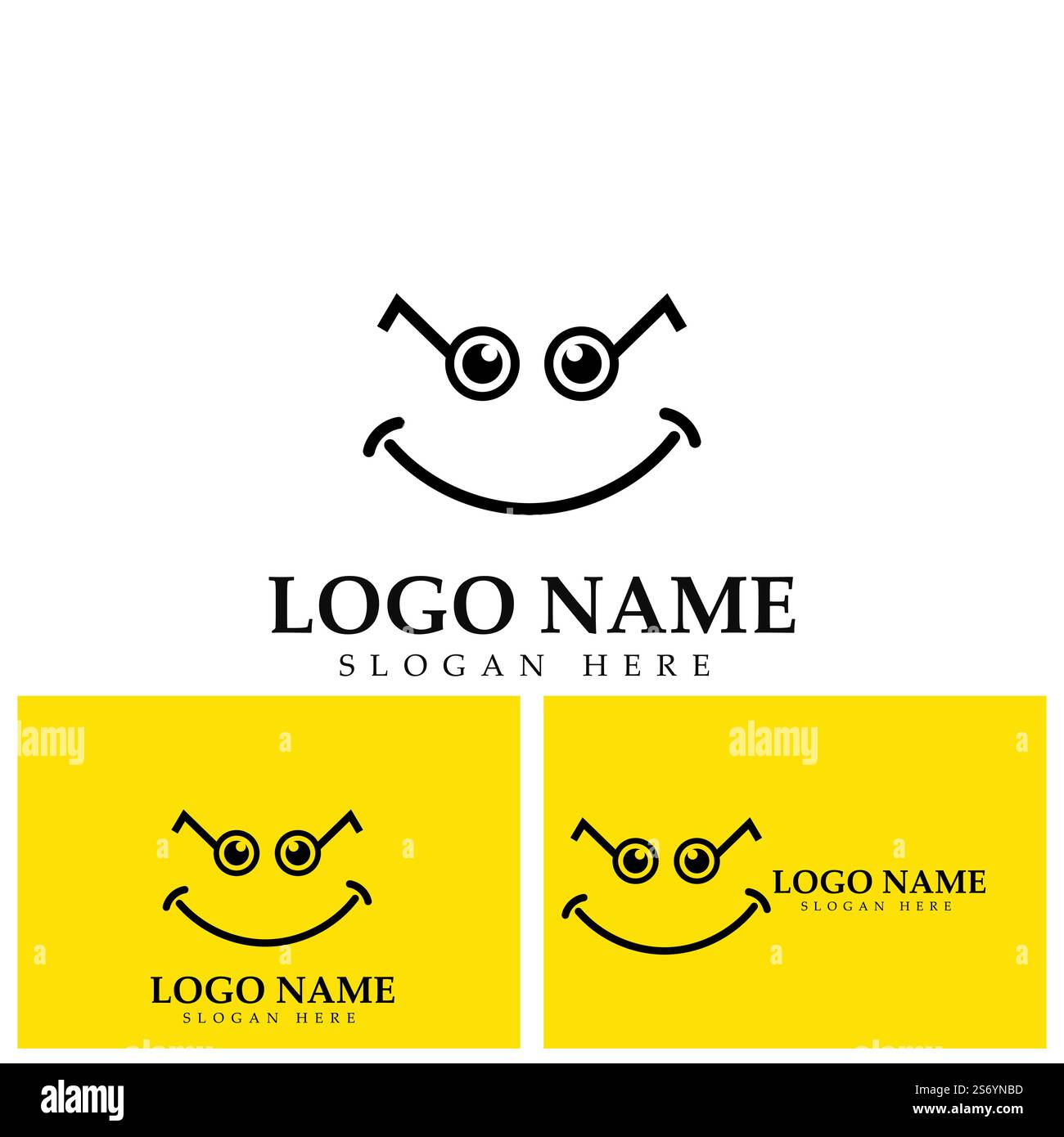 Logo immagine vettoriale Smile e modello di disegno illustrazione simbolo su sfondo giallo Illustrazione Vettoriale