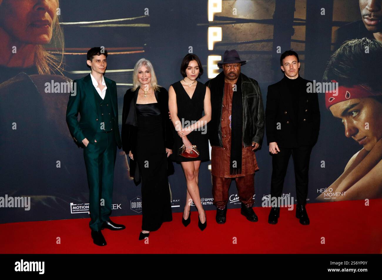 Andrew Ibach, Joanna Cassidy, Luise Großmann, Ving Rhames e Scott Monahan bei der Premiere des Kinofilms 'Uppercut' im Kino in der Kulturbrauerei. Berlino, 17.01.2025 Foto Stock