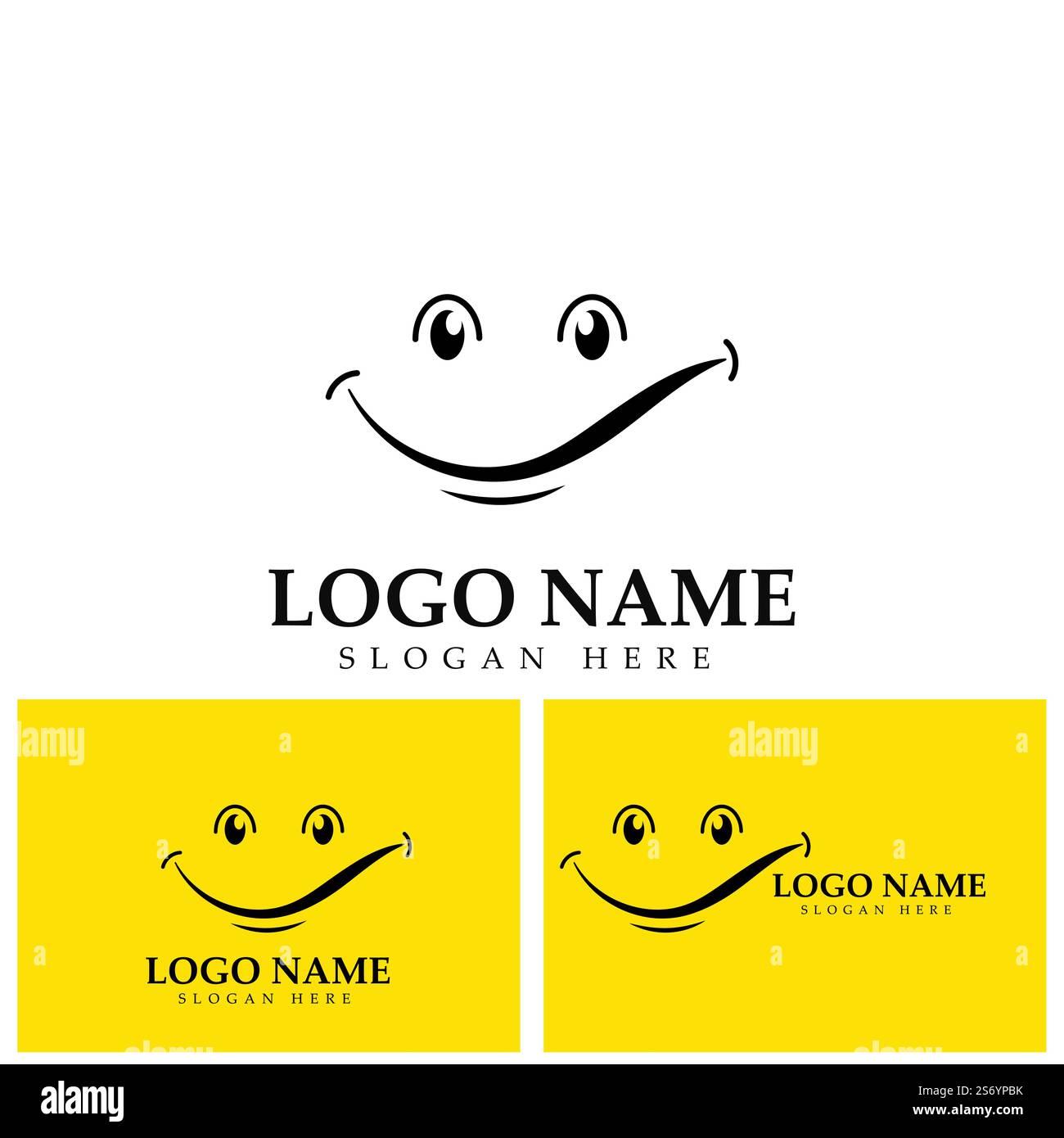 Logo immagine vettoriale Smile e modello di disegno illustrazione simbolo su sfondo giallo Illustrazione Vettoriale