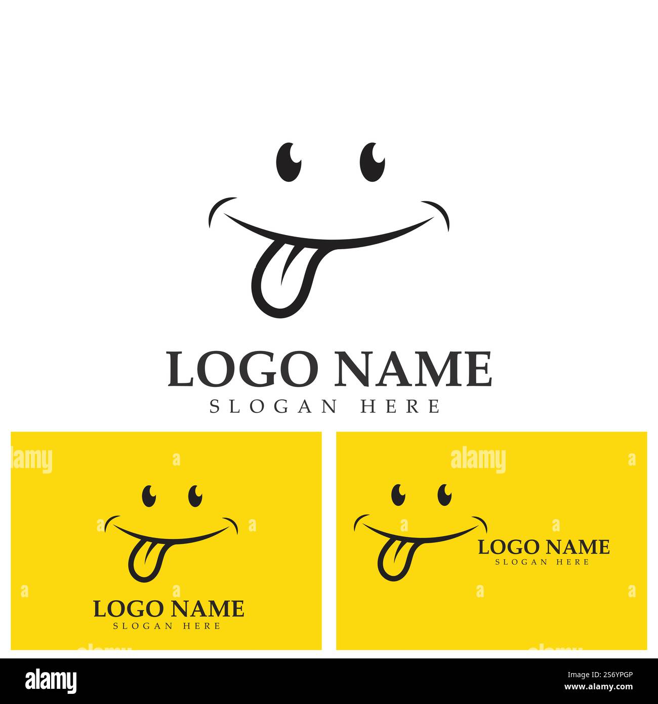 Logo immagine vettoriale Smile e modello di disegno illustrazione simbolo su sfondo giallo Illustrazione Vettoriale