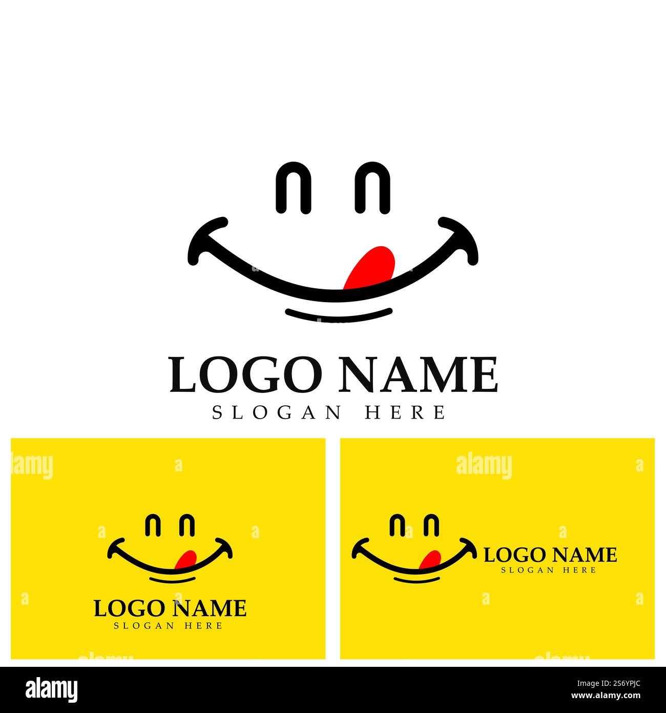 Logo immagine vettoriale Smile e modello di disegno illustrazione simbolo su sfondo giallo Illustrazione Vettoriale