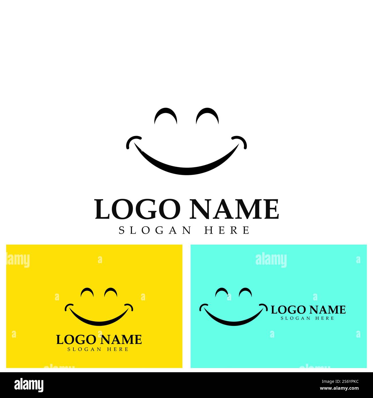 Logo immagine vettoriale Smile e modello di disegno illustrazione simbolo su sfondo giallo Illustrazione Vettoriale