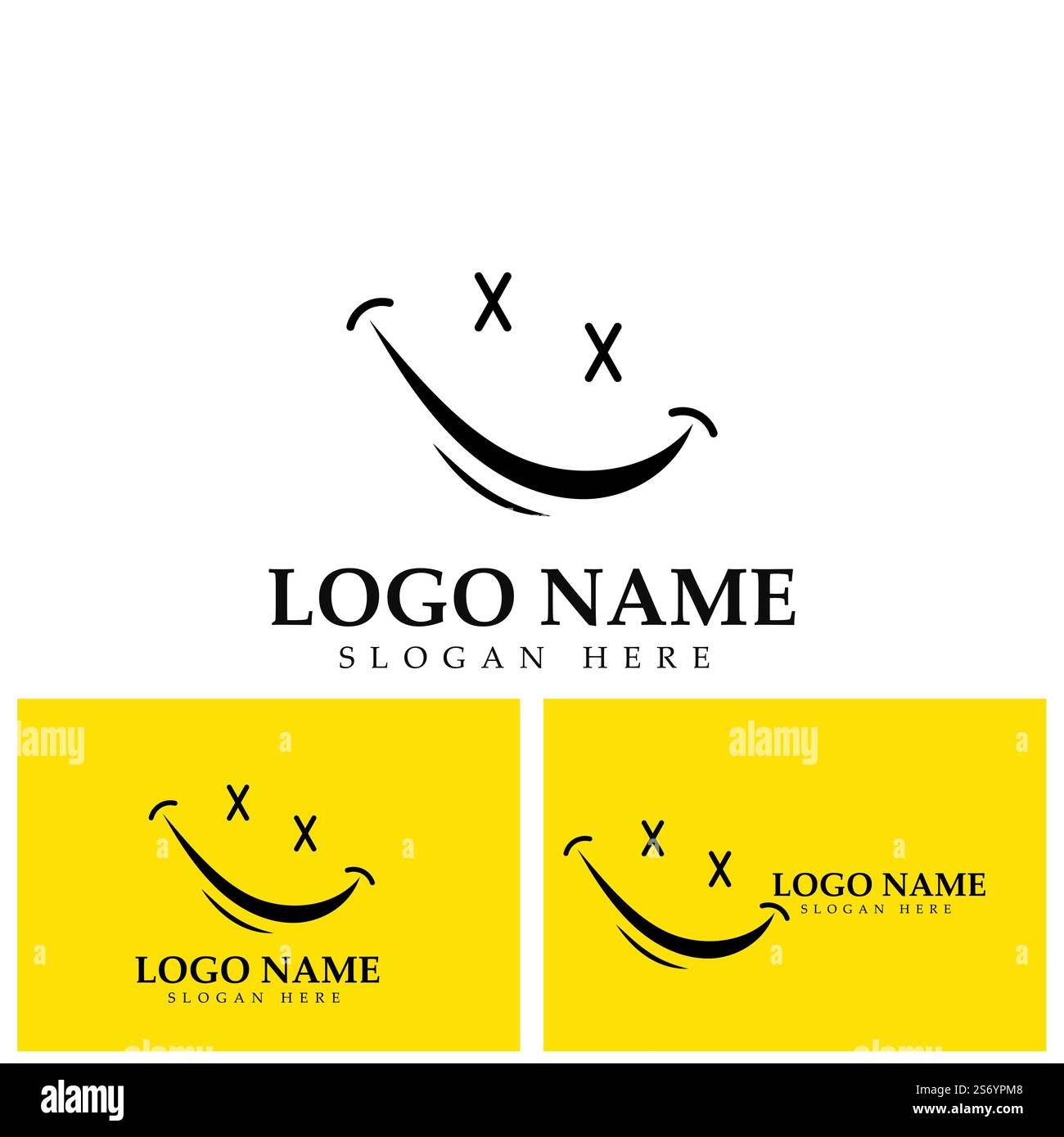 Logo immagine vettoriale Smile e modello di disegno illustrazione simbolo su sfondo giallo Illustrazione Vettoriale