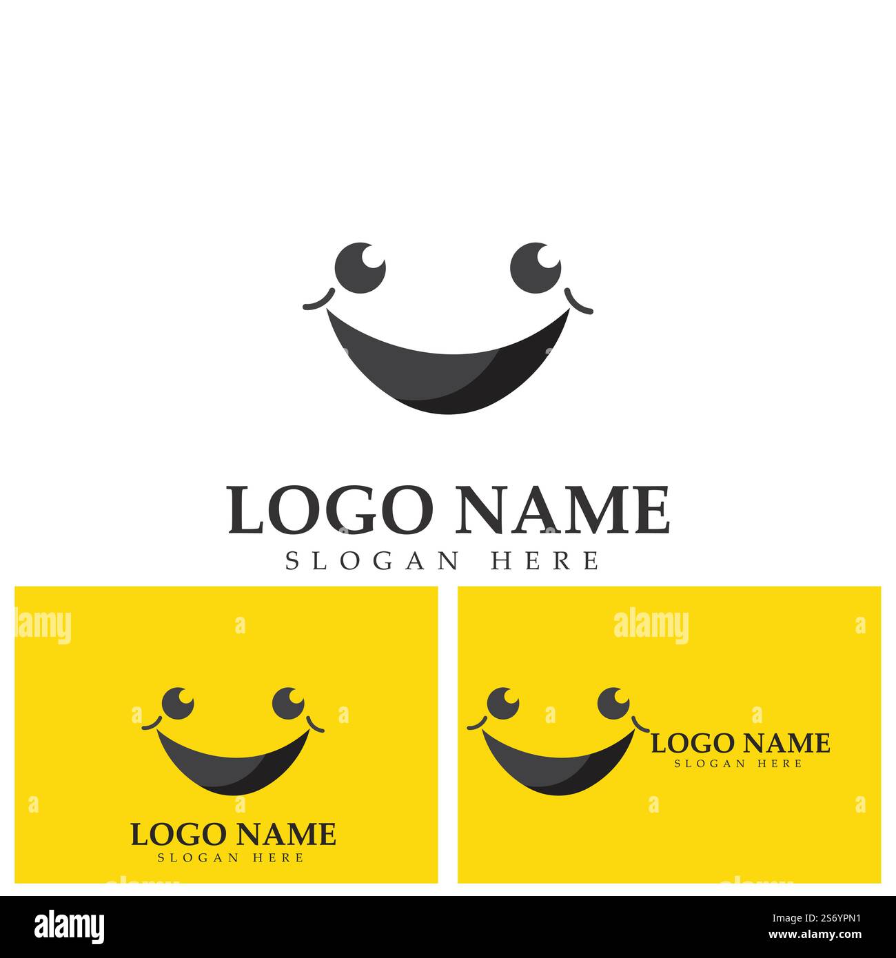 Logo immagine vettoriale Smile e modello di disegno illustrazione simbolo su sfondo giallo Illustrazione Vettoriale
