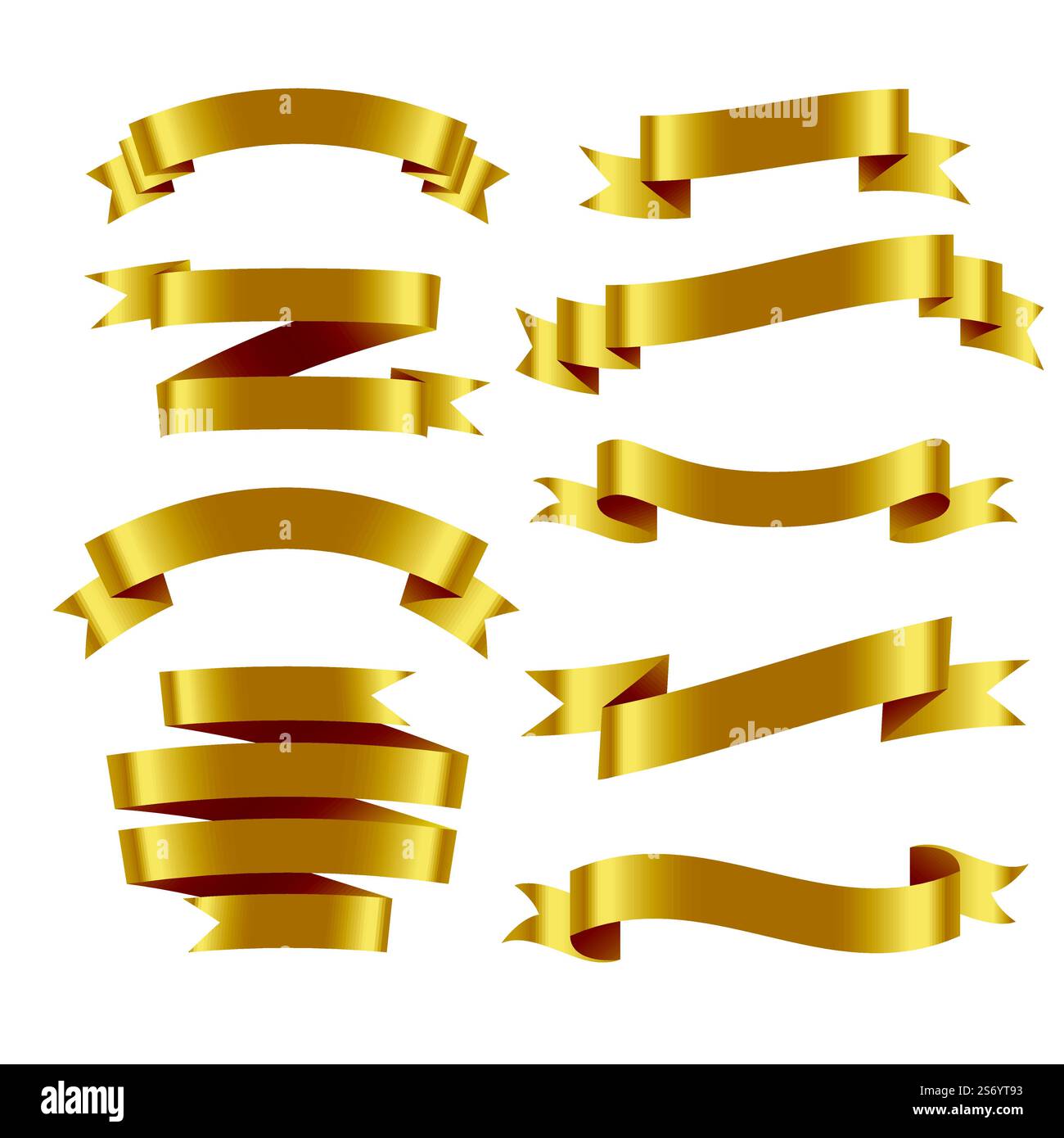 3D realistici nastri d'oro impostato Illustrazione Vettoriale