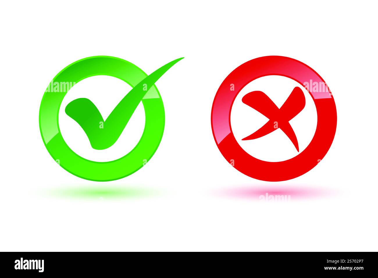 disegno del simbolo a croce del segno di spunta destro e errato Illustrazione Vettoriale