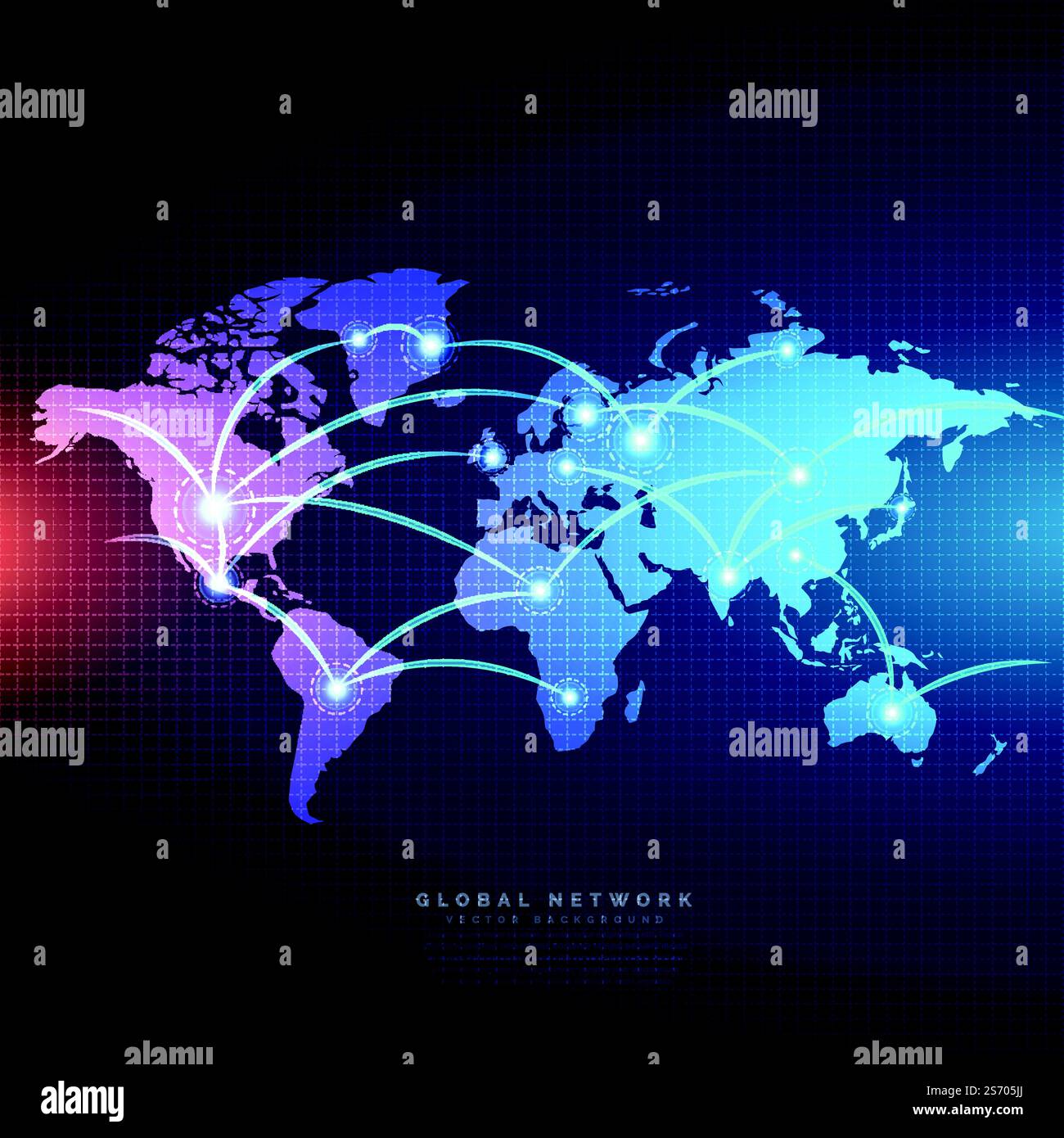 Digital World map collegati mediante le connessioni di linee di progettazione di rete Illustrazione Vettoriale