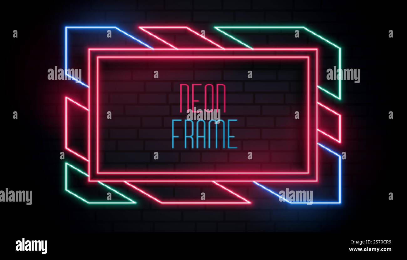 Colorata trendy cornice al neon con lo spazio di testo Illustrazione Vettoriale