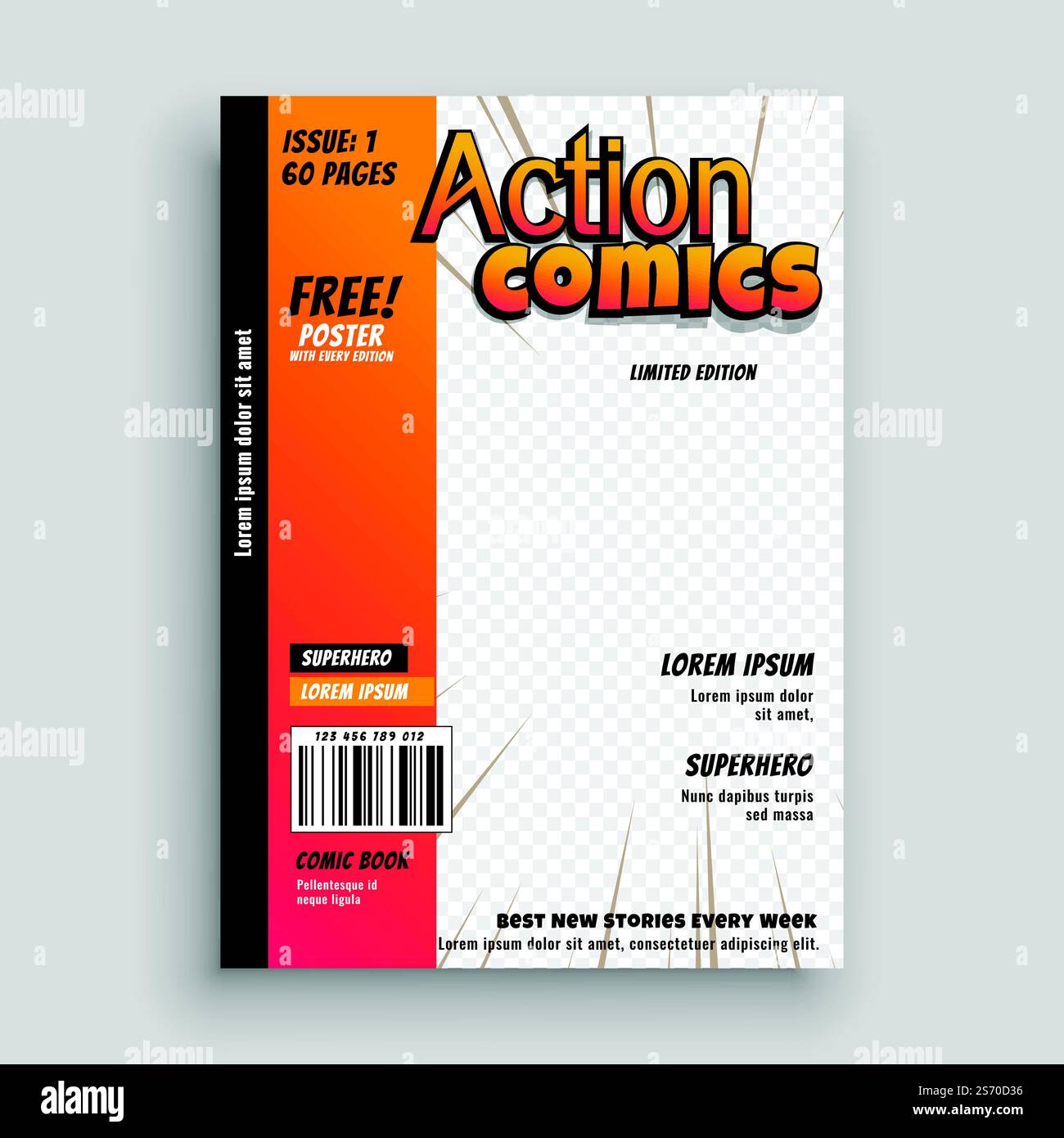 Azione comico libro copertina modello di progettazione Illustrazione Vettoriale