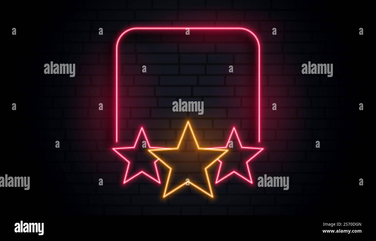 Svuotare il neon star frame con lo spazio di testo Illustrazione Vettoriale