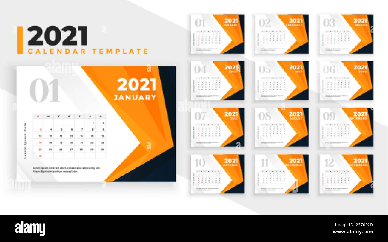abstract arancio 2021 calendario per il nuovo anno di progettazione Illustrazione Vettoriale