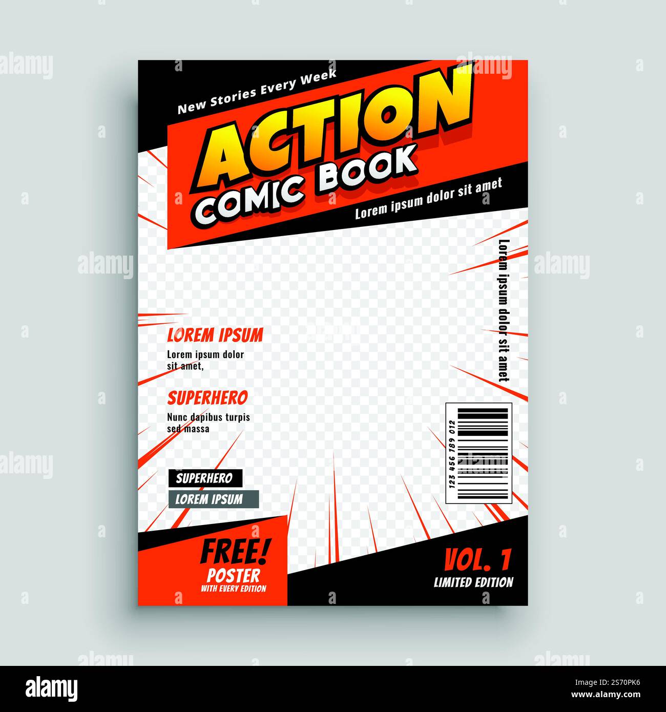 Azione comico libro copertina modello di progettazione Illustrazione Vettoriale