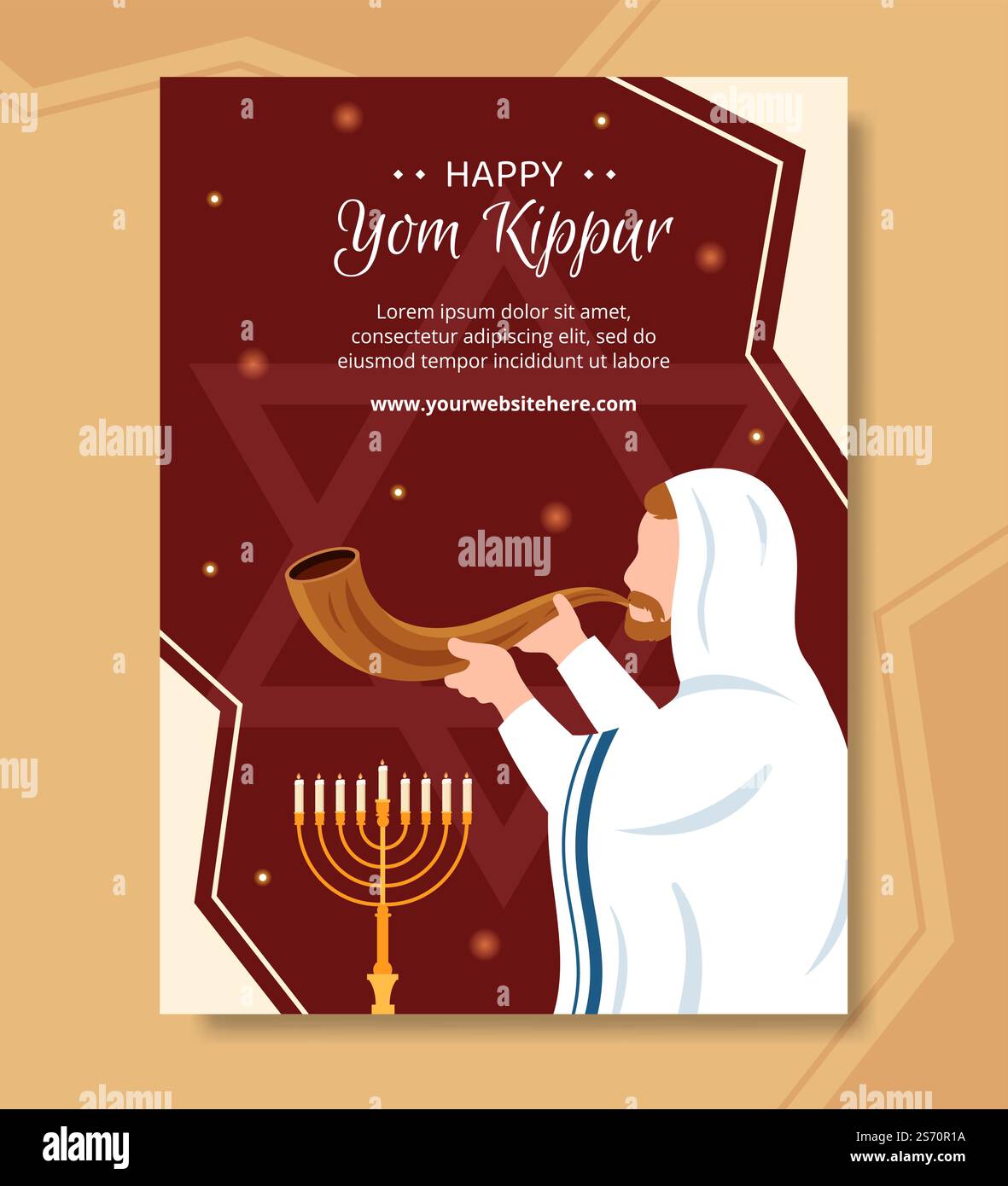 Modello poster di celebrazione del giorno di Yom Kippur disegno a mano dell'illustrazione piatta del cartoon Illustrazione Vettoriale